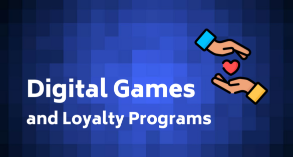 blue blog post cover with icons and text: digital games and loyalty programs