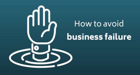 Blue blog post cover with hand in the water icon and text: How to avoid business failure
