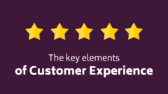 violet blogpost cover with star icons and text: the key elements of customer experience